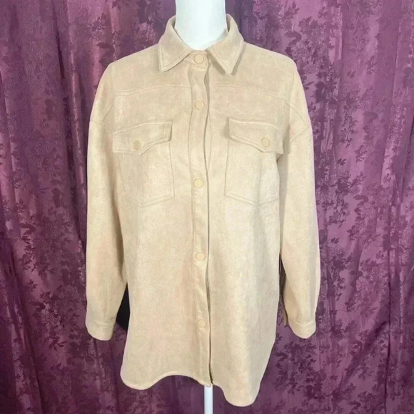 ELODIE Women's Sueded Snap Front Utility Jacket with Chest Pocket Size L - Picture 2 of 9